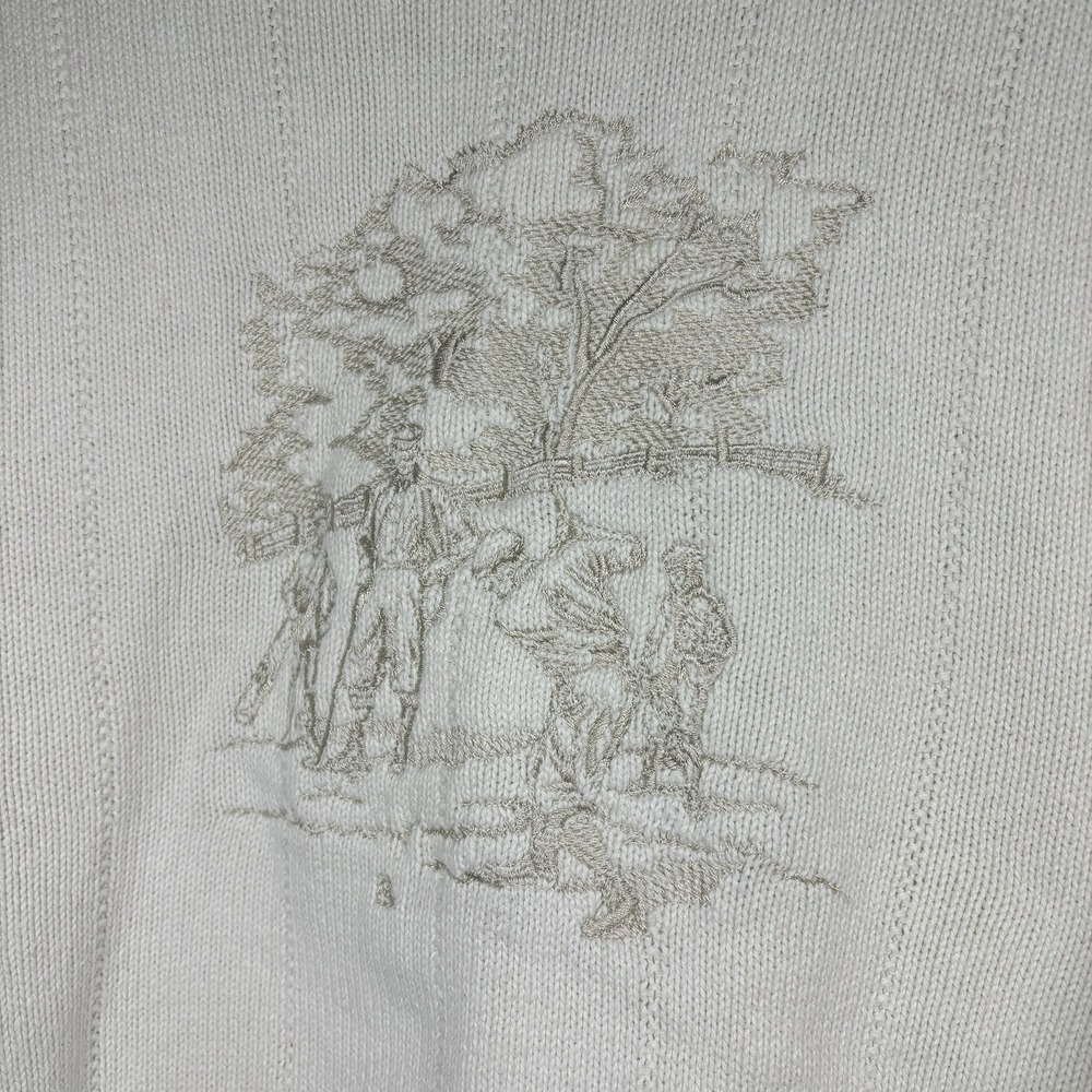Vintage Carmel Golf Sweater Men's XL Ivory Embroidered 90s Preppy Grandpa Stains